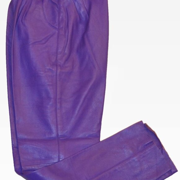 Women’s Black Soft Leather Pleated Dress Pants with Open Hem Plus Size 16 Colors - Picture 9 of 16